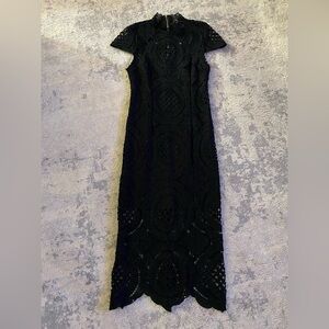 Romeo & Juliet Couture Black Lace Mid Length High Neck Dress